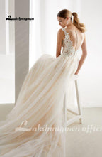 NumberSea Elegant A-line Champagne Wedding Dresses Mariage Appliques