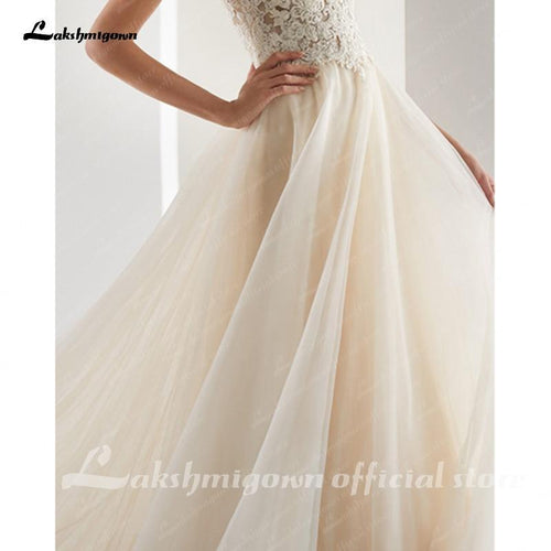 NumberSea Robe de mariée élégante en ligne A champagne avec applications