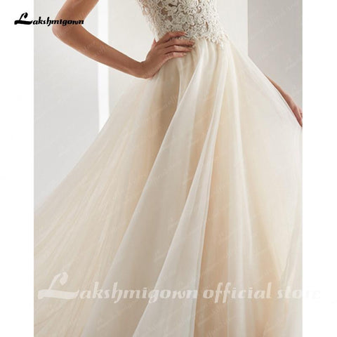 NumberSea Elegante A-Linie Brautkleider in Champagner mit Applikationen