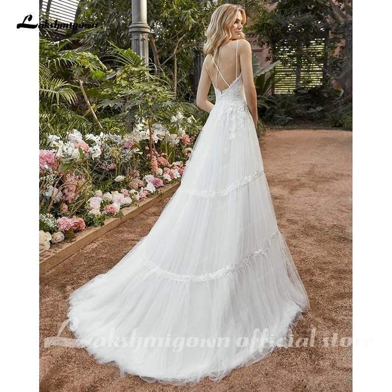 NumberSea Elegant A-Line V-Neck Lace Wedding Dress