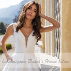 NumberSea Elegant A Line V Neck Satin Wedding Dresses with Pockets