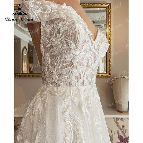 NumberSea Elegantes Boho A-Linie Brautkleid Weg Von der Schulter Spitze Applique Flügelärmeln Brautkleider Für Frauen vestido para boda playa 2022 