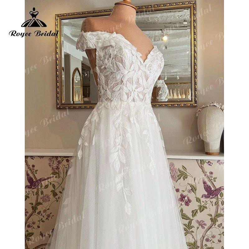 NumberSea Elegant Boho A Line Wedding Dress Off the Shoulder Lace Applique Cap Sleeve Bridal Gowns For Women vestido para boda playa 2022