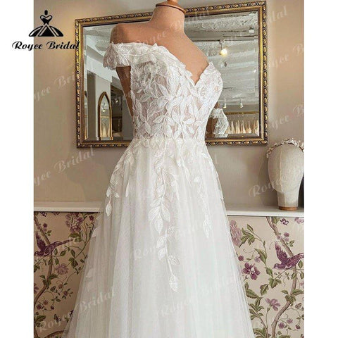 NumberSea Elegantes Boho A-Linie Brautkleid Weg Von der Schulter Spitze Applique Flügelärmeln Brautkleider Für Frauen vestido para boda playa 2022 