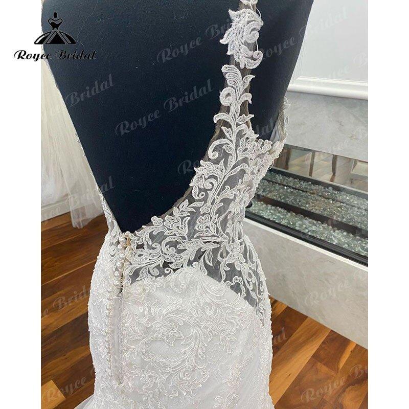 NumberSea Elegant Lace Appliques Mermaid/Trumpet Tulle O-Neck Wedding Dress Open Back Bridal Wedding Gowns vestido de casamento princesa