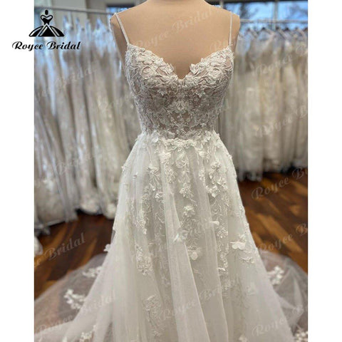 NumberSea Elegante Spitze Applqiues Flora Spaghetti-trägern Hochzeit Kleid für Frauen 2025 Brautkleider Nach Maß estido de noiva praiano Sexy 