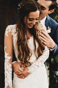 NumberSea Eleganti Abiti da Sposa Sirena con Maniche Lunghe e Scollo a V in Pizzo, MW467