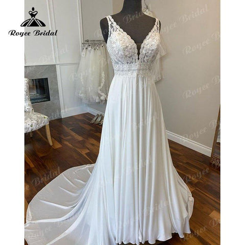 NumberSea Elegante V-ausschnitt A-linie Spitze Mieder Hochzeit Kleid Backless Chiffon 2025 Vestidos Frauen Brautkleider robe de soirée de mariage Sexy 