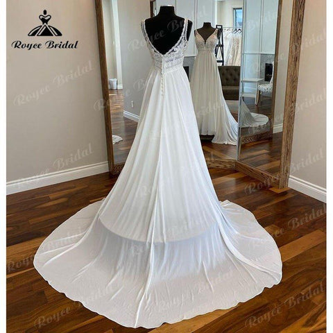 NumberSea Elegante V-ausschnitt A-linie Spitze Mieder Hochzeit Kleid Backless Chiffon 2025 Vestidos Frauen Brautkleider robe de soirée de mariage Sexy 