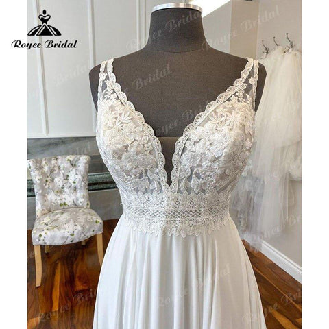 NumberSea Elegante V-ausschnitt A-linie Spitze Mieder Hochzeit Kleid Backless Chiffon 2025 Vestidos Frauen Brautkleider robe de soirée de mariage Sexy 
