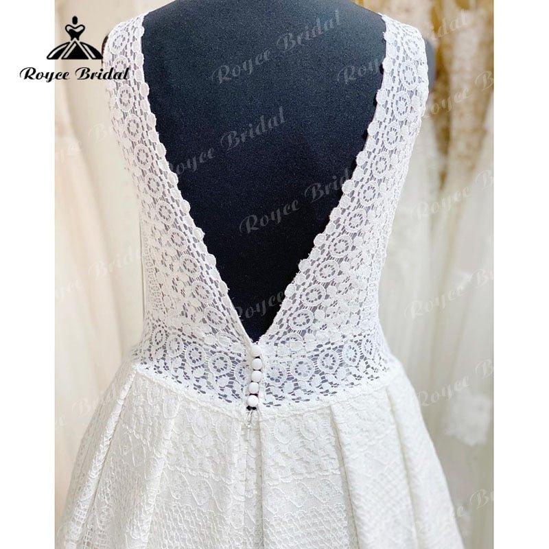 NumberSea Elegant vestido A Line Beach Wedding Dress V Neck Lace Open Back Sleeveless Sweep Train Wedding Gowns robe soirée mariage 2025