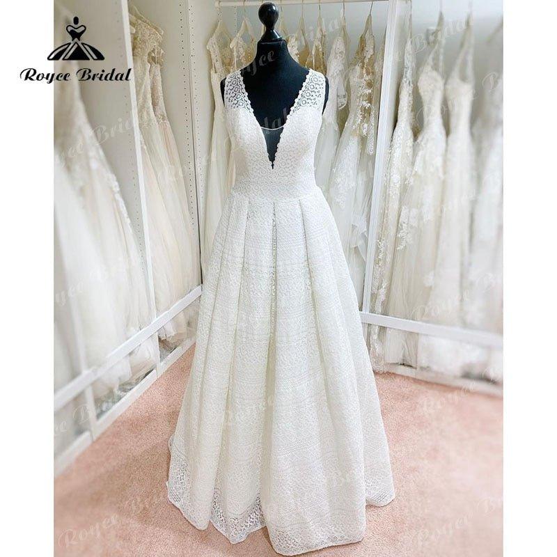NumberSea Elegant vestido A Line Beach Wedding Dress V Neck Lace Open Back Sleeveless Sweep Train Wedding Gowns robe soirée mariage 2025