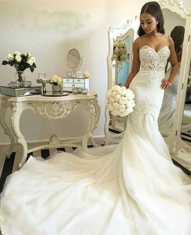 NumberSea Elegantes Brautkleid mit Trompeten-/Meerjungfrauen-Schleppe, MW451