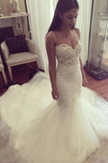 NumberSea Robe de mariée élégante en forme trompette/sirène avec traîne balayage/brosse, MW451