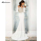 NumberSea Elegant White Stain Mermaid Wedding Dresses Long Sleeves Bridal Gown Vestido De Noiva Sweep/ Brush Train Wedding Gown
