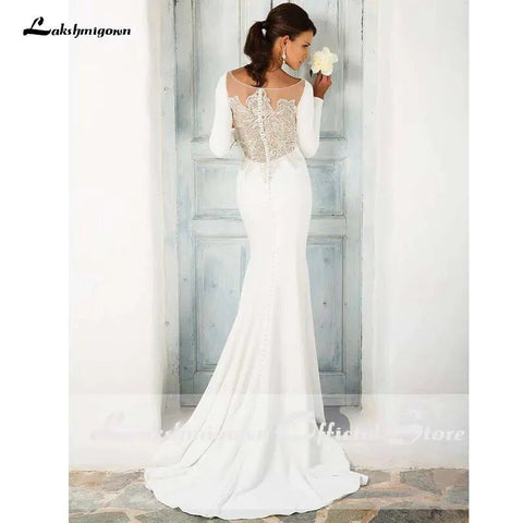 NumberSea Elegante Weiße Stain Meerjungfrau Brautkleider Lange Ärmel Brautkleid Vestido De Noiva Sweep/Pinsel Zug Brautkleid 