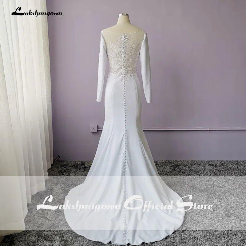 NumberSea Elegant White Stain Mermaid Wedding Dresses Long Sleeves Bridal Gown Vestido De Noiva Sweep/ Brush Train Wedding Gown