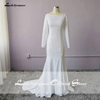 NumberSea Elegant White Stain Mermaid Wedding Dresses Long Sleeves Bridal Gown Vestido De Noiva Sweep/ Brush Train Wedding Gown