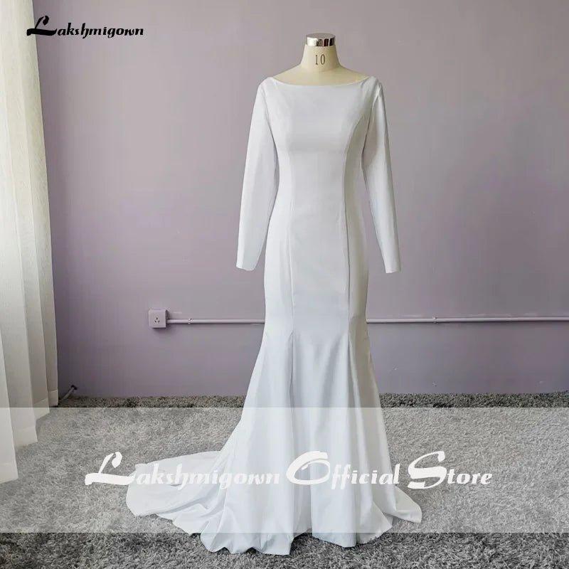 NumberSea Elegant White Stain Mermaid Wedding Dresses Long Sleeves Bridal Gown Vestido De Noiva Sweep/ Brush Train Wedding Gown