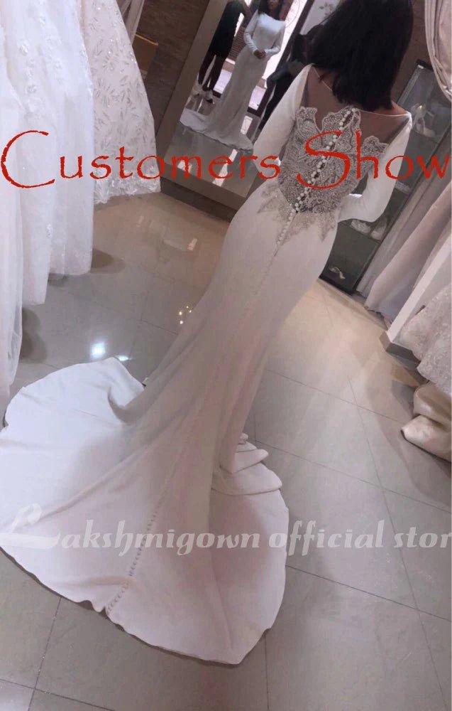 NumberSea Elegant White Stain Mermaid Wedding Dresses Long Sleeves Bridal Gown Vestido De Noiva Sweep/ Brush Train Wedding Gown