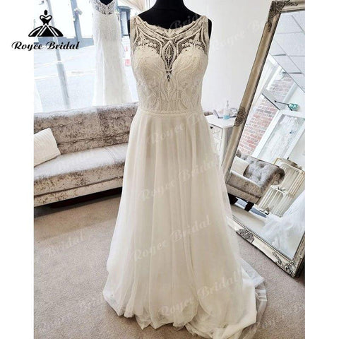 NumberSea Elegantes U-Ausschnitt A-Linie Boho Ärmelloses Brautkleid für Frauen Strand Sommer 2025 Vinatge Brautkleider Vestido Noiva 
