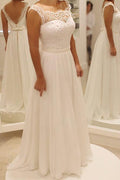 NumberSea Fabulosos Vestidos de Noiva de Praia com Manga Curta e Renda em Chiffon, Vestidos de Noiva Baratos, MW101 