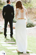 NumberSea Fließendes Boho-Spitzen-Zweiteiler-Meerjungfrauen-Chiffonrock-Brautkleid, MW510