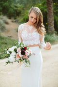 NumberSea Flowy Boho Dentelle Deux-Pièces Robe de Mariée Sirène en Mousseline de Soie, MW510