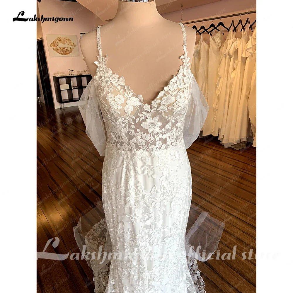 NumberSea Full Lace Bridal Gown Brautkleid Vintage Mermaid/Trumpet Boho Lace Appliques V Neck Wedding Gowns