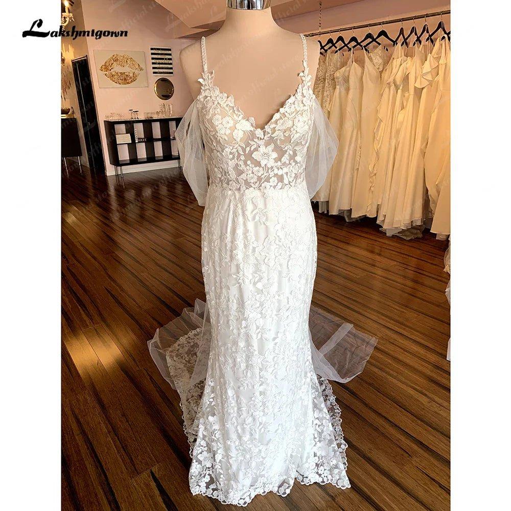 NumberSea Full Lace Bridal Gown Brautkleid Vintage Mermaid/Trumpet Boho Lace Appliques V Neck Wedding Gowns