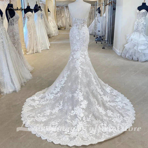 Vestidos de noiva estilo sereia com renda completa NumberSea para mulher, vestido de noiva 2025, estilo boho, com costas abertas 