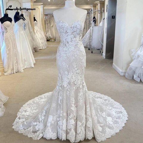 Vestidos de noiva estilo sereia com renda completa NumberSea para mulher, vestido de noiva 2025, estilo boho, com costas abertas 