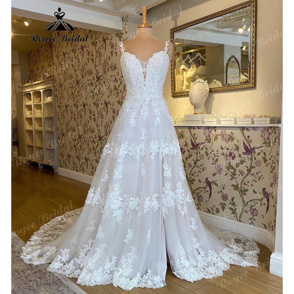 NumberSea Generous V Neck Lace Appliques Spaghetti Straps Split Side Civil Wedding Dress 2025 Vestido Novia Bridal Gown Women NumberSea