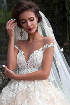 NumberSea Gorgeous Ball Gown Cap Sleeves Wedding Dresses With Lace Appliques, MW993