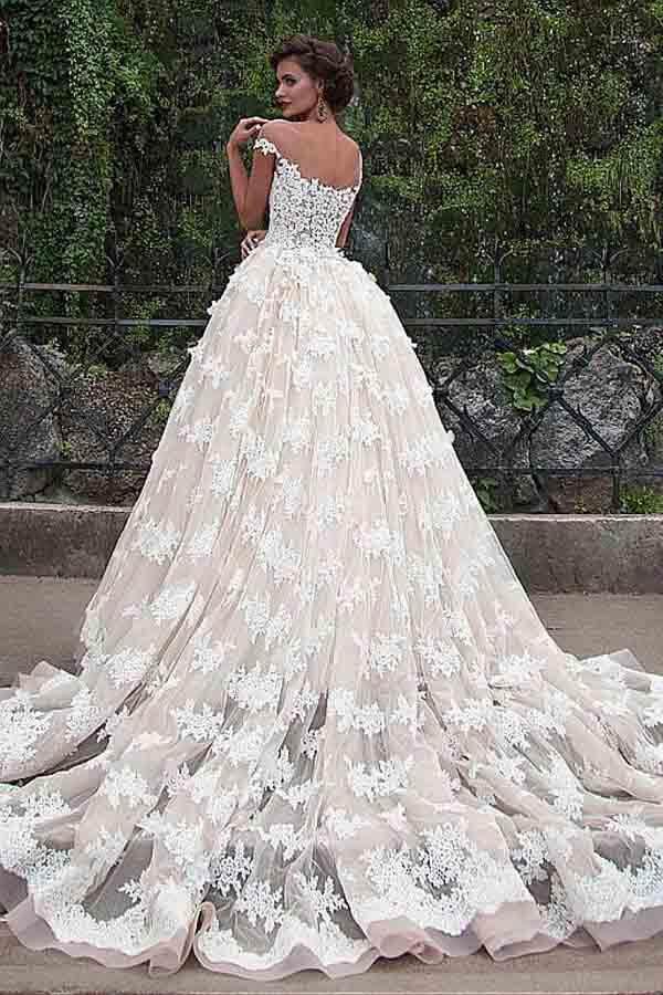 NumberSea Gorgeous Ball Gown Cap Sleeves Wedding Dresses With Lace Appliques, MW993