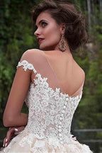 NumberSea Gorgeous Ball Gown Cap Sleeves Wedding Dresses With Lace Appliques, MW993