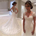 Robe de mariée sirène en dentelle à manches courtes Longue et Magnifique NumberSea, Robe de mariée, MW292