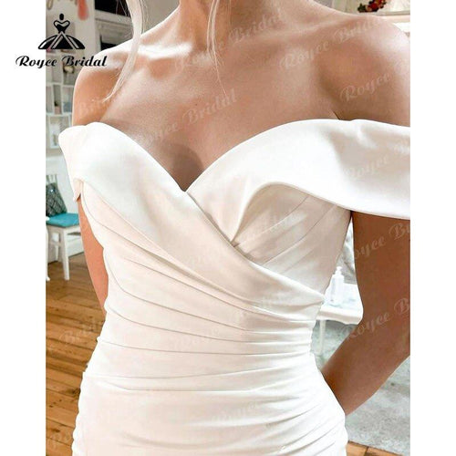 Vestido de novia NumberSea precioso de satén con pliegues, estilo sirena/trompeta, manga corta, hombros descubiertos, diseño sencillo 2025 para mujeres vestido noiva