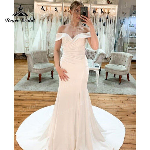 NumberSea Wunderschöne Weg Von der Schulter Satin Falten Meerjungfrau/Trompete Hochzeit Kleid Cap Sleeve 2025 Einfache Hochzeit Kleider Frauen vestido noiva 