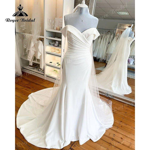 NumberSea Wunderschöne Weg Von der Schulter Satin Falten Meerjungfrau/Trompete Hochzeit Kleid Cap Sleeve 2025 Einfache Hochzeit Kleider Frauen vestido noiva 