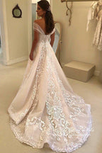 NumberSea Gorgeous Tulle A-line Off-the-Shoulder Lace Appliques Wedding Dresses, MW980