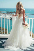 NumberSea Gorgeous Tulle A-line Spaghetti Straps Wedding Dress With Lace Appliques, MW115