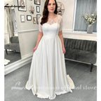 NumberSea Half Sleeves Lace Formal Wedding Dresses Floor Length A-Line Satin With Pleats 2025 Bridal Gowns