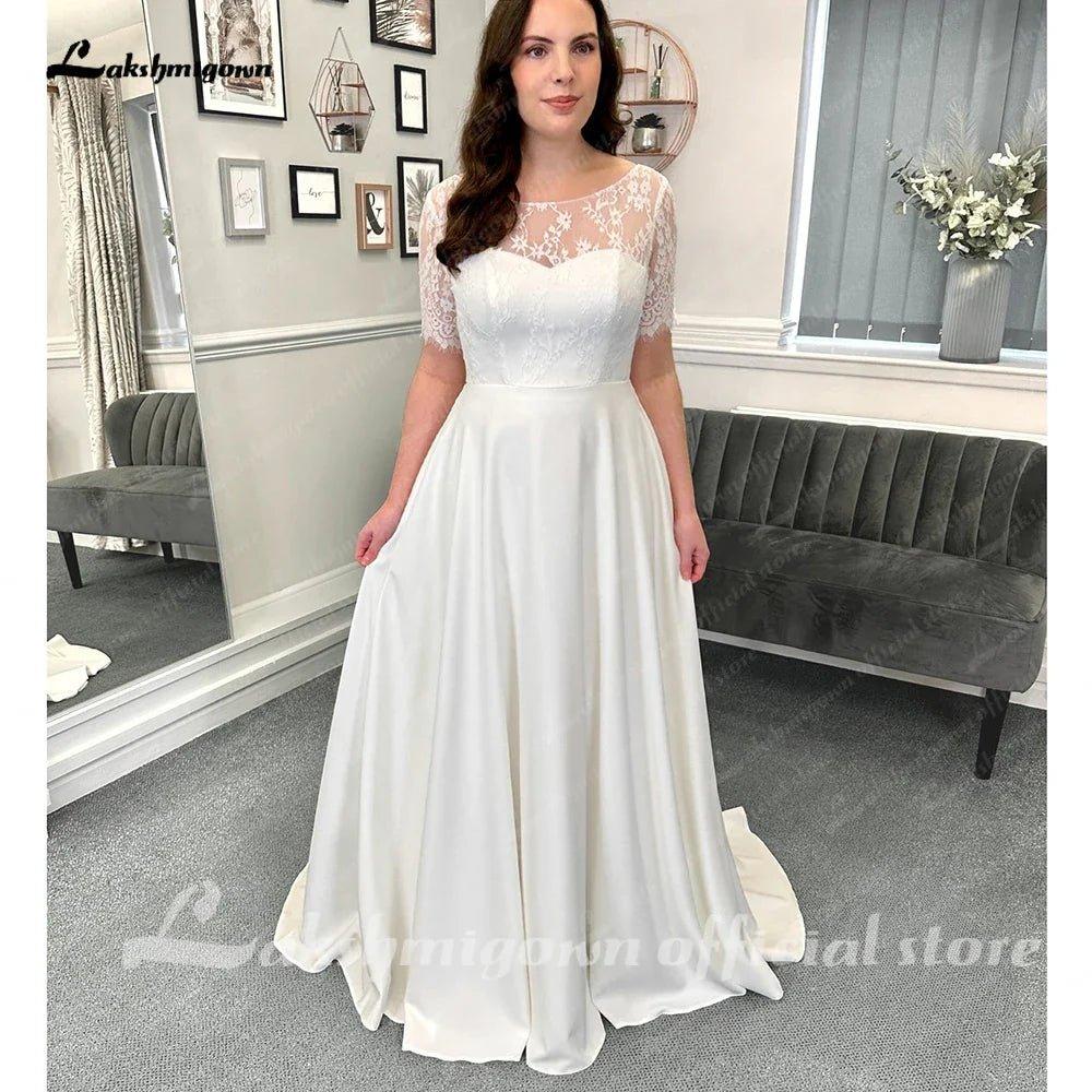 NumberSea Half Sleeves Lace Formal Wedding Dresses Floor Length A-Line Satin With Pleats 2025 Bridal Gowns