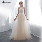 NumberSea Hater Neck Beach Bridal Dress Vestido De Noiva Light Perals Sleeveless Simple Tulle Wedding Dress