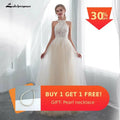 NumberSea Hater Neck Beach Bridal Dress Vestido De Noiva Abito da Sposa Semplice in Tulle con Perle Chiare e Senza Maniche