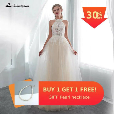NumberSea Hater Neck Strand Brautkleid Vestido De Noiva Light Perals Ärmelloses einfaches Tüll Brautkleid 