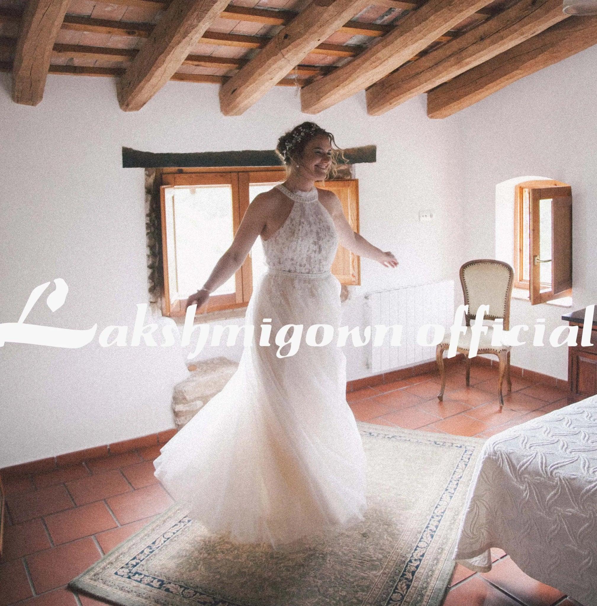 NumberSea Hater Neck Beach Bridal Dress Vestido De Noiva Light Perals Sleeveless Simple Tulle Wedding Dress