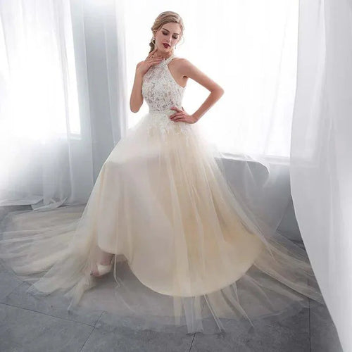 NumberSea Robe de Mariée Plage Dos Nu Léger Perles Manches Longues Simple Tulle