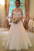 Vestido de noiva NumberSea com decote alto e renda, corte A, manga comprida e costas abertas, vestidos de noiva, MW166 